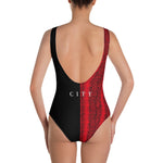 Split Black and Red One-Piece Swimsuit