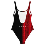 Split Black and Red One-Piece Swimsuit