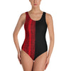 Split Black and Red One-Piece Swimsuit