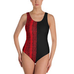 Split Black and Red One-Piece Swimsuit