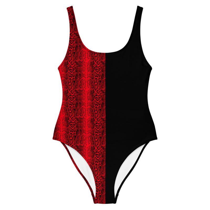 Split Black and Red One-Piece Swimsuit