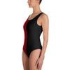 Split Black and Red One-Piece Swimsuit