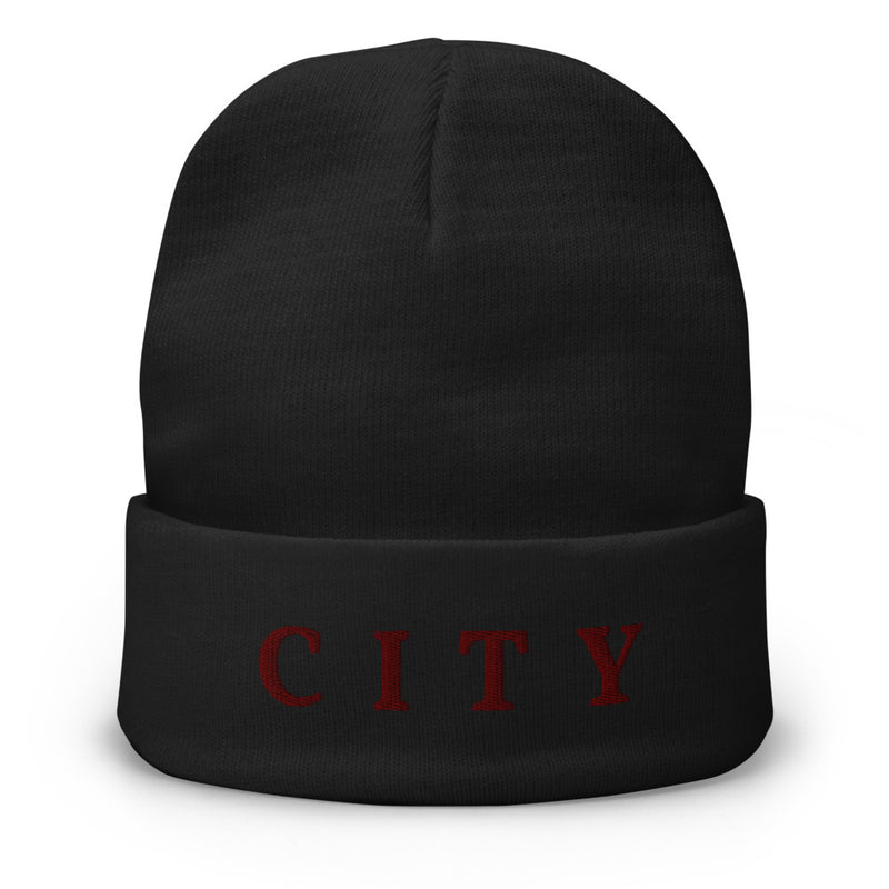 CITY Embroidered Fold-Over Beanie