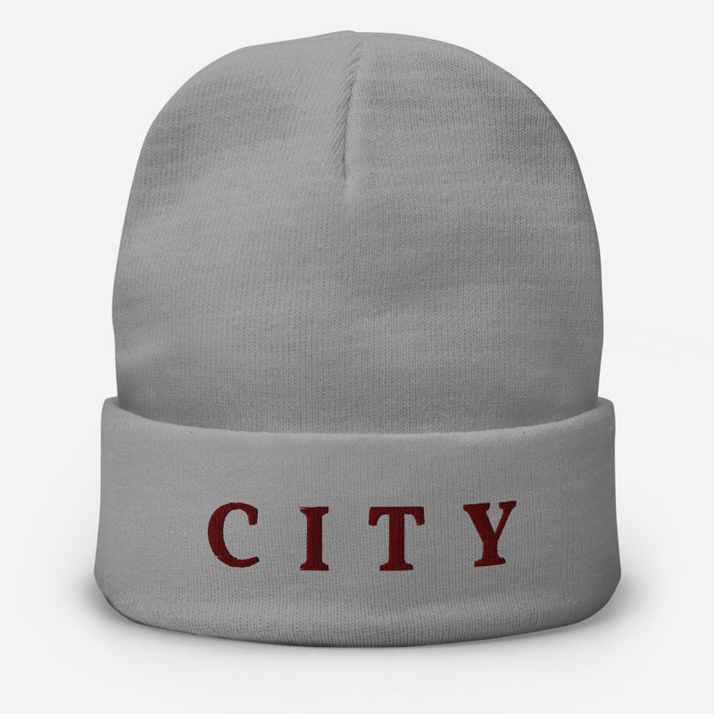 CITY Embroidered Fold-Over Beanie