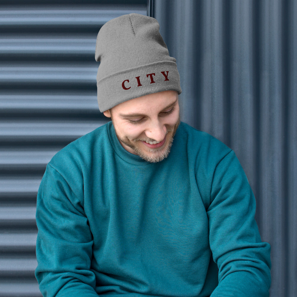 CITY Embroidered Fold-Over Beanie