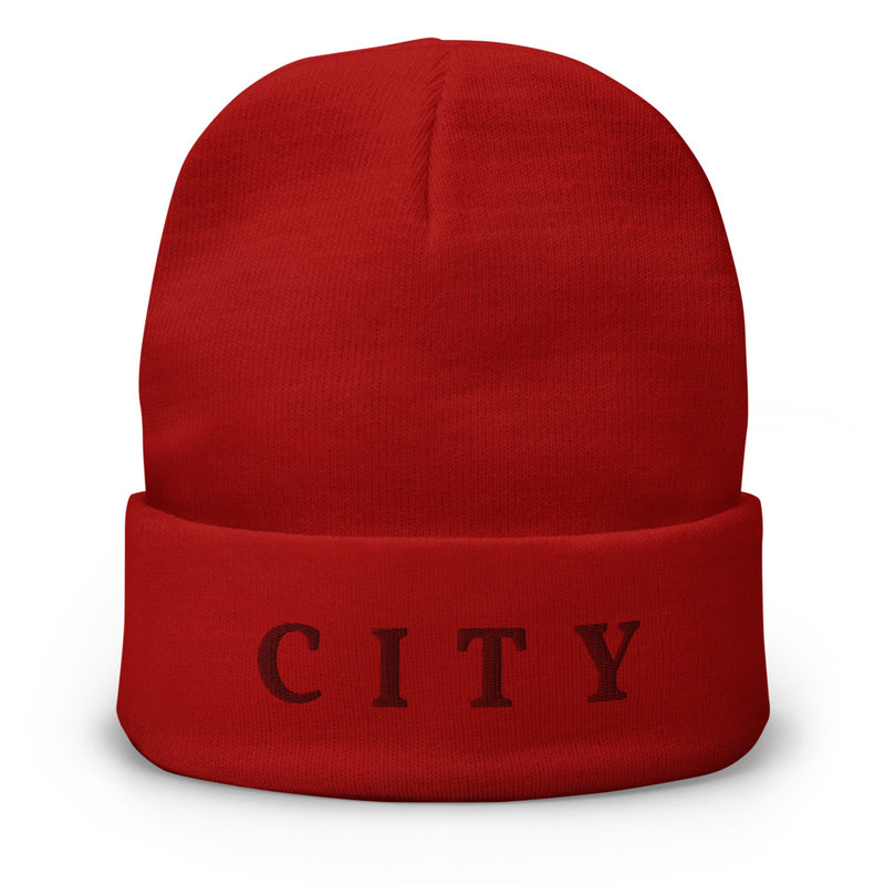 CITY Embroidered Fold-Over Beanie