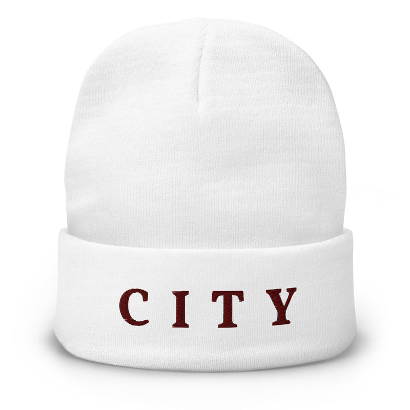 CITY Embroidered Fold-Over Beanie