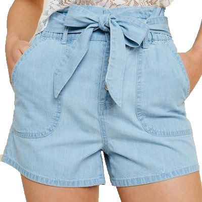 High-Waisted Tie-Front Denim Shorts